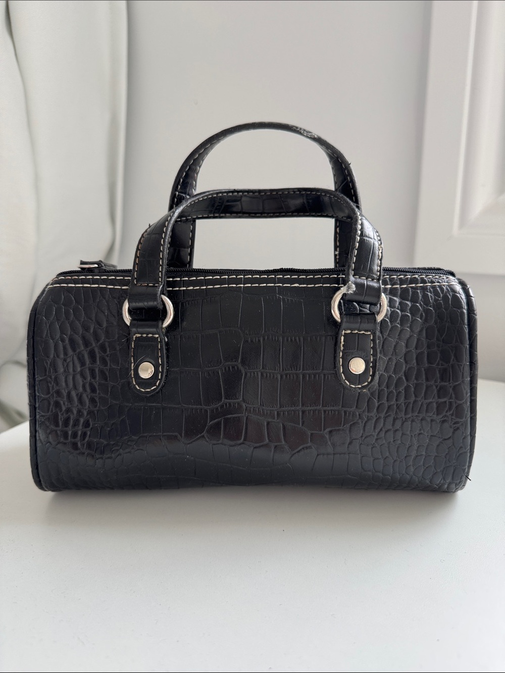 Cute 😍 Nine West Black Croc-Embossed Leatherette Mini Satchel - Women's Bag